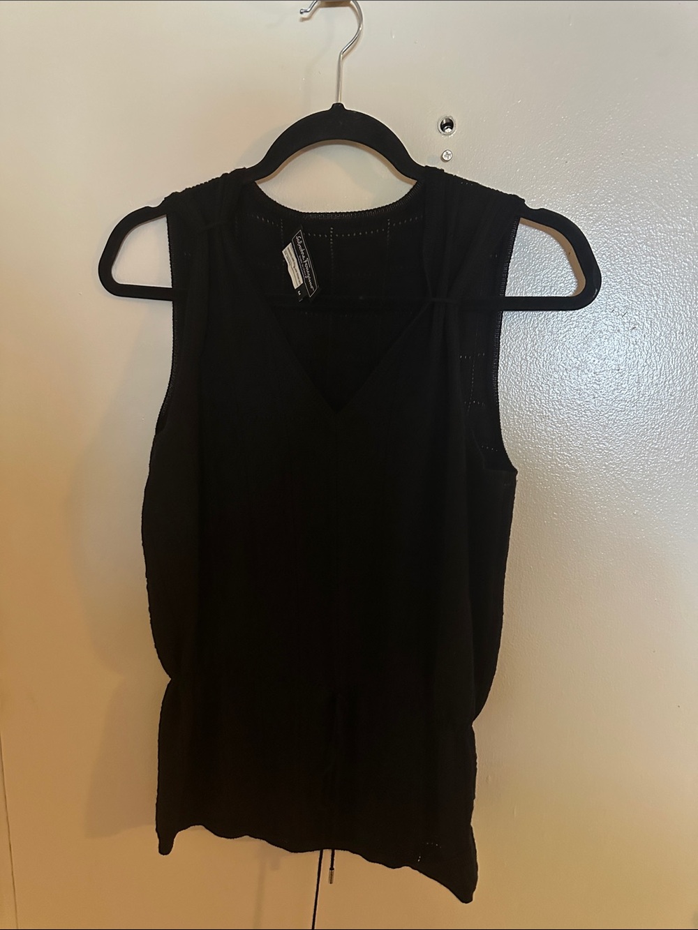 VTG Salvatore Ferragamo Wool Knit Sweater Top Crew Neck Sleeveless Black M Logo